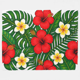 Tropiskt blomster med hibiskus och plumeria fleecefilt
