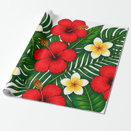 Tropiskt blomster med hibiskus och plumeria presentpapper