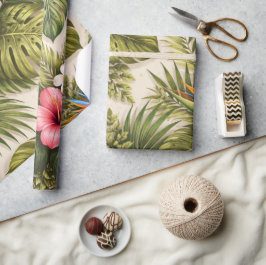 Tropiskt blomster Mönster – Hibiskus, Monstera  Presentpapper