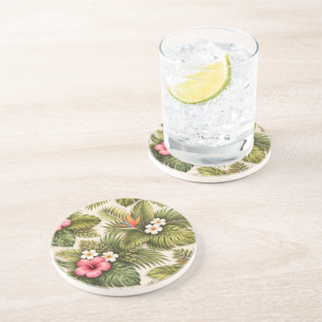 Tropiskt blomster mönster – Hibiskus, Monstera  Underlägg (Sidan)