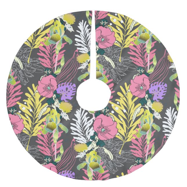 Tropiskt blomster: Original Mönster. Julgransmatta Borstad Polyester (Framsidan)