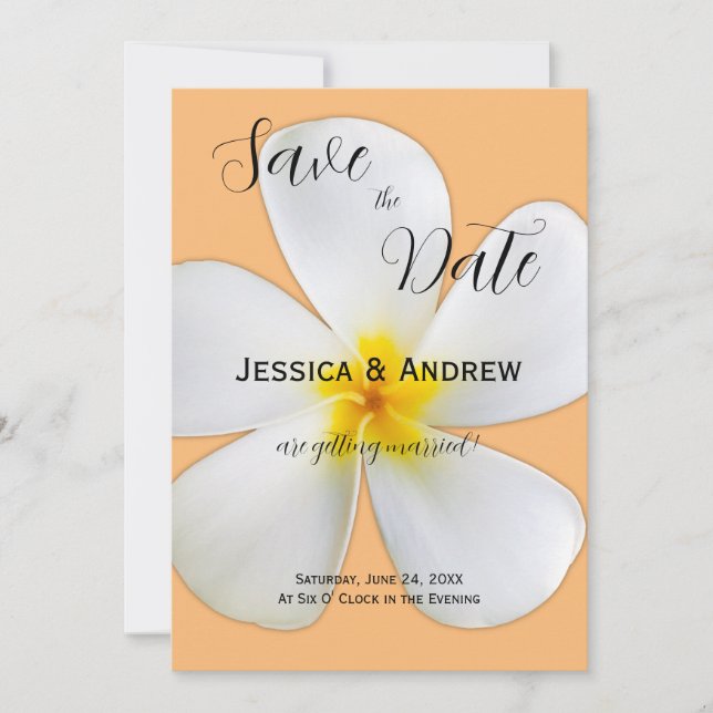 Tropiskt blomster, vit Plumeria Orange, bröllop Spara Datumet (Framsida)