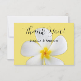 Tropiskt blomster, vit Plumeria på gult, bröllop Tack Kort