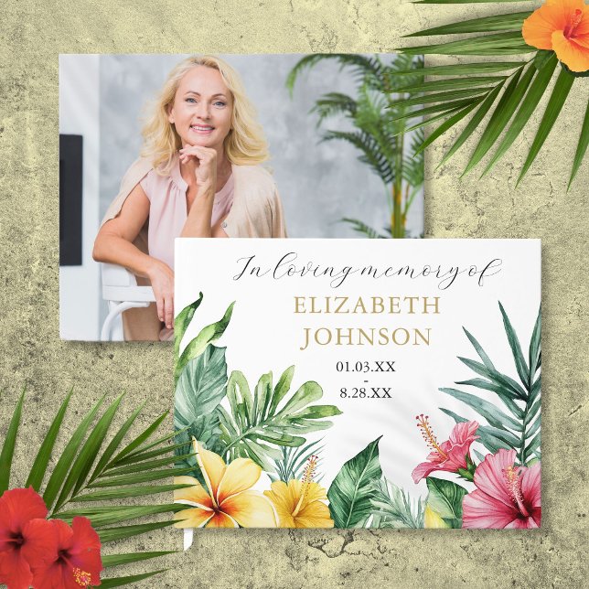 Tropiskt blomsterarrangemang i minnesstund begravn gästböcker (Tropical Floral In Loving Memory Funeral Photo Guest Book)