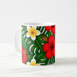 Tropiskt blomsterarrangemang med hibiskus och plum kaffemugg