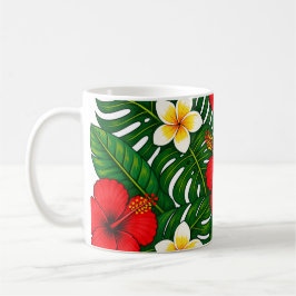 Tropiskt blomsterarrangemang med hibiskus och plum kaffemugg