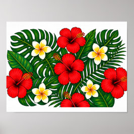 Tropiskt blomsterarrangemang med hibiskus och plum poster
