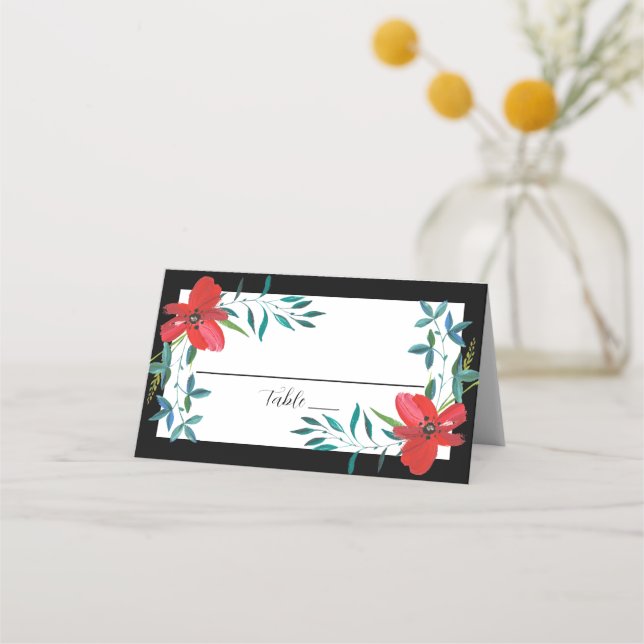 Tropiskt blomsterkort för platssättning placeringskort (Framsida)