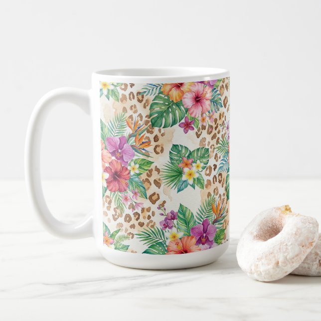Tropiskt blomsterleopardtrycksmönster kaffemugg (Med munk)