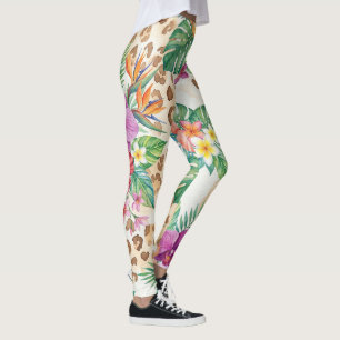 Tropiskt blomsterleopardtrycksmönster leggings