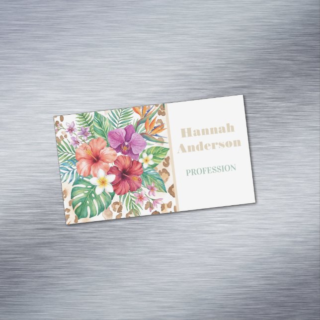 Tropiskt blomsterleopardtrycksmönster magnetiska visitkort (In Situ)
