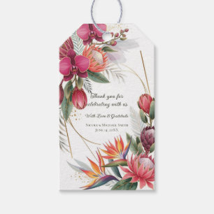 Tropiskt blomsterparadis botanisk guldbröllop presentetikett