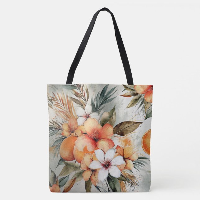 Tropiskt bloom & Citrus Dream - Vattenfärg Tygkasse (Framsida)