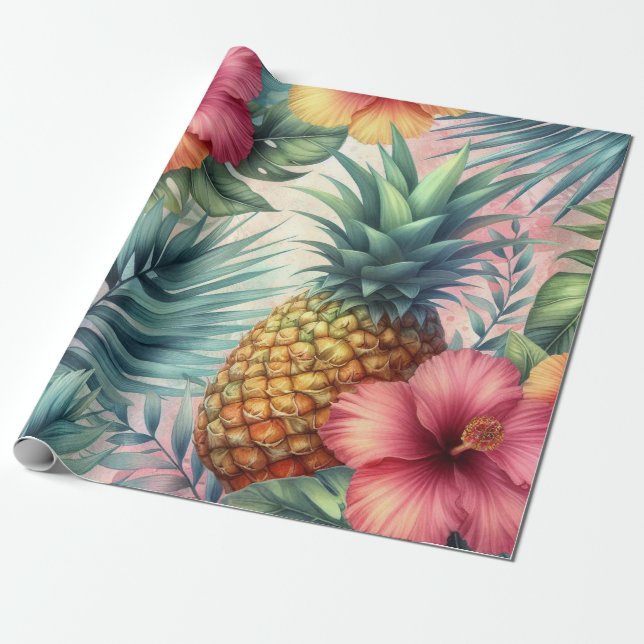 Tropiskt Bloom Presentpapper (Utrullad)