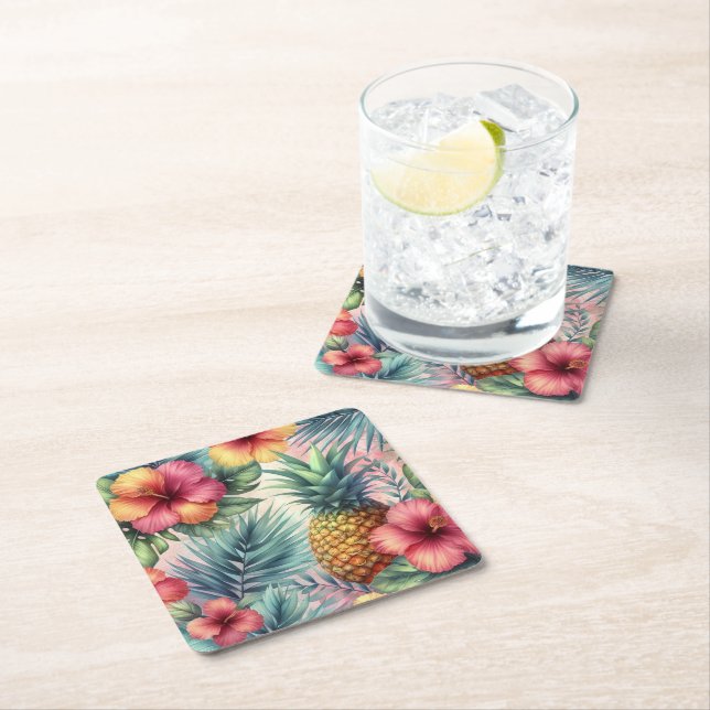 Tropiskt Bloom Underlägg Papper Kvadrat (Insitu)