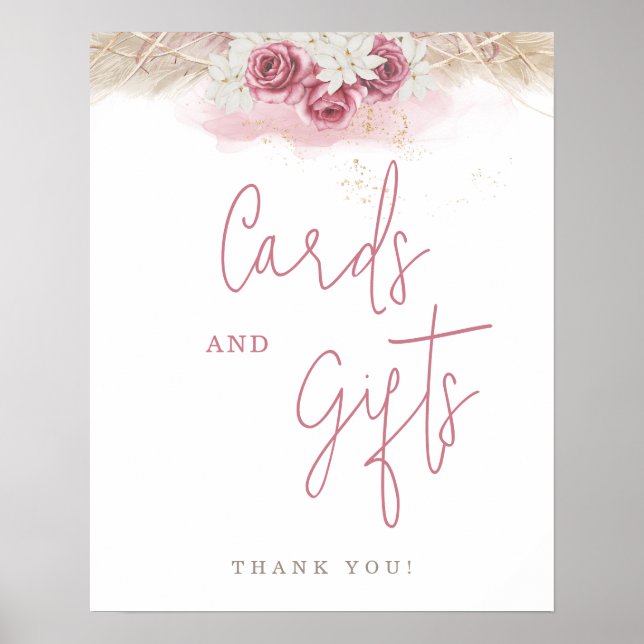 Tropiskt Boho Rosa ros Baby Shower-kort och gåvor Poster (Framsidan)