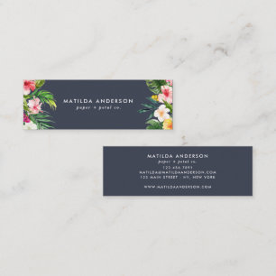 Tropiskt botaniskt blått modernt löv av blommigt mini visitkort