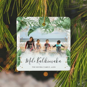 Tropiskt botaniskt Mele Kalikimaka julfoto Julgransprydnad Keramik