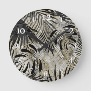 Tropiskt, botaniskt, ormskinn, löv, handflatan rund klocka
