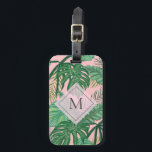 Tropiskt botaniskt Rosa av vattenfärg Art Monogram Bagagebricka<br><div class="desc">Elegant med bagaget i monogrammet med botanisk grönt och rosa vattenfärgsbild.</div>