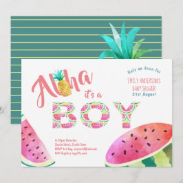 Tropiskt BOY Baby Shower Inbjudningskort ALOHA Wat