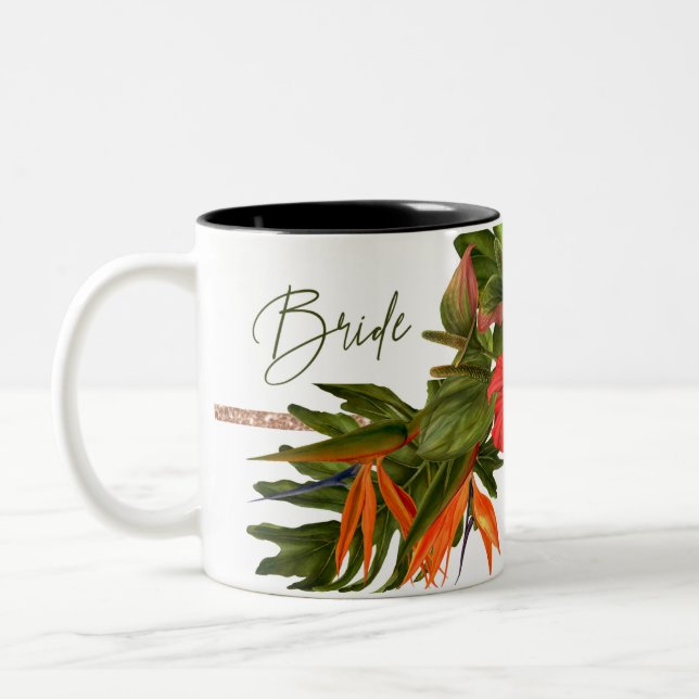 Tropiskt Breeze-Bröllop-minne Ro Guld Bride Mugg (Vänster)