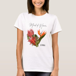 Tropiskt Breeze Maid of honor Blommigt Bröllop T Shirt