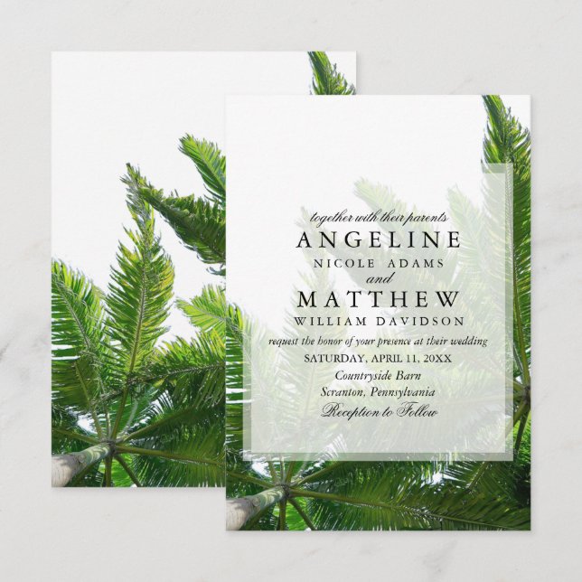 Tropiskt Bröllop-kort för Grönt i Handflatan Inbjudningar (Fram/baksida)
