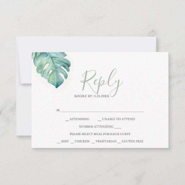 Tropiskt Bröllop OSA Cards Watercolor Greenery (Framsida)