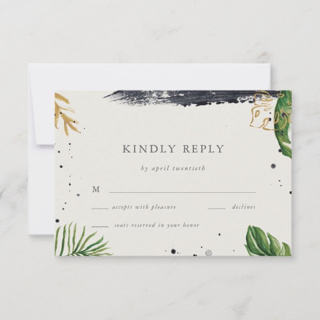 Tropiskt Bröllop OSA med grönt och Guld Kort (Framsida)