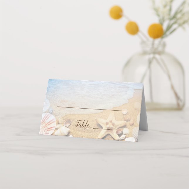 Tropiskt bröllopsbordstilldelning på stranden placeringskort (Framsida)