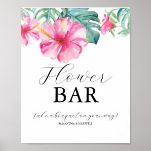 Tropiskt bröllopsdusch Blomsterbar-skylt Poster