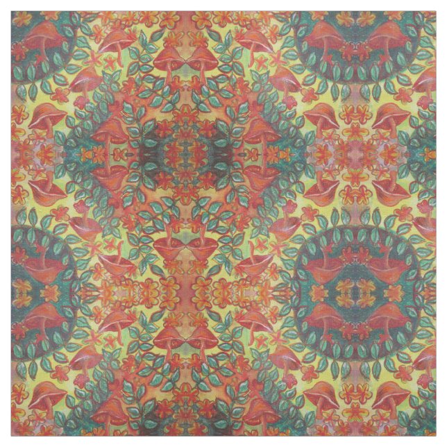 tropiskt champinjon- och lövtyg tyg (Provkarta)