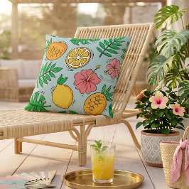 Tropiskt Citron Ananas Hibiskus Frukt Mönster Kudde