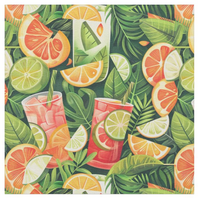Tropiskt Citrus Cocktail Mönster Tyg (Närbild)