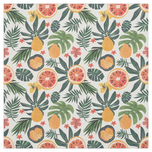 Tropiskt Citrus & Päron Mönster Tyg (Provkarta)