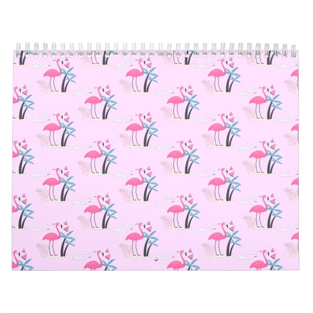 Tropiskt Cute rolig flamingo vattenfärg mönster Kalender (Omslag)
