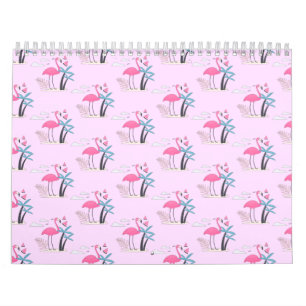 Tropiskt Cute rolig flamingo vattenfärg mönster Kalender