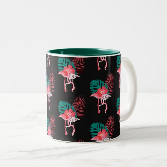 Tropiskt Cute, rolig flamingo vattenfärg mönster T Två-Tonad Mugg (Framsida höger)