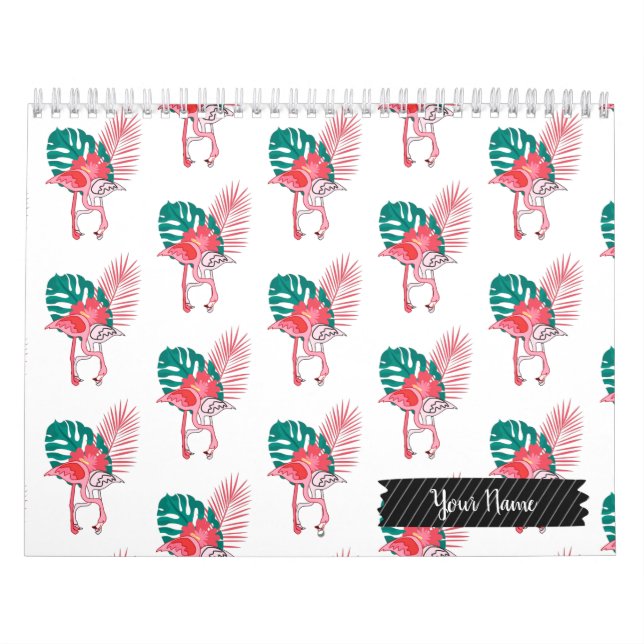Tropiskt Cute, roligt flamingo vattenfärg mönster  Kalender (Omslag)