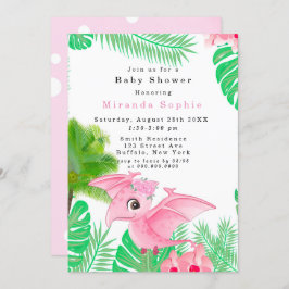 Tropiskt cute Rosa Dinosaur Flicka Shower Inbjudningar