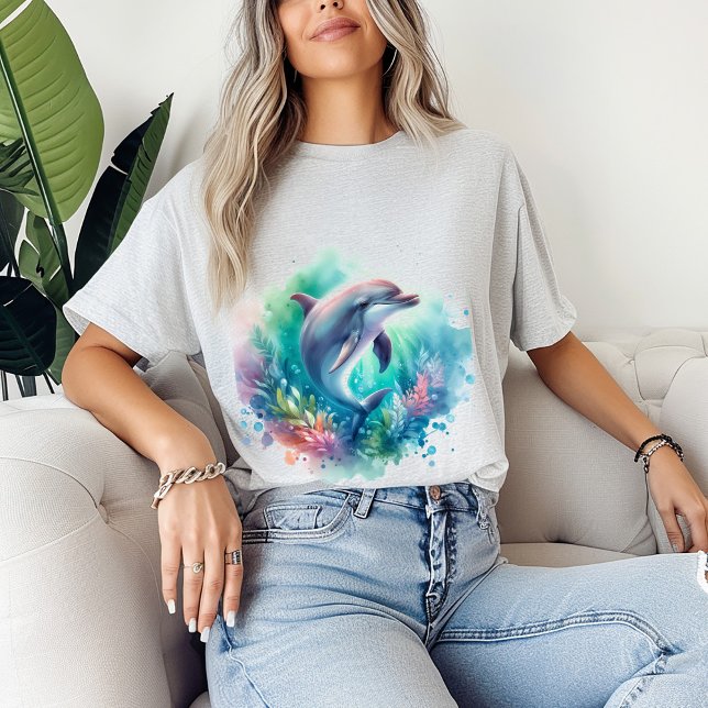 Tropiskt delfiner under havsviken Surfer Beach T Shirt (Tropical Dolphin Under the Sea Ocean Surfer Tee Coastal Beach Dolphin Lover T-Shirt Gift)