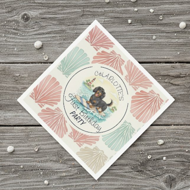 Tropiskt den stora Surfan Dachshund Birthday Pappersservett (Celebrate your little one’s special day with this Tropical The Big One Surf Dachshund Birthday!)