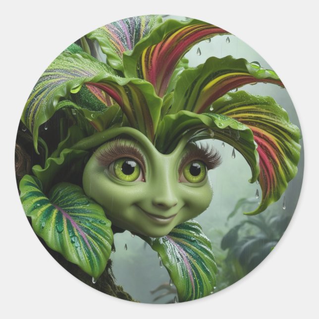 Tropiskt designmärke runt klistermärke (Framsida)