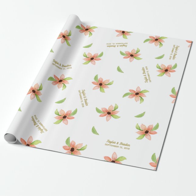 Tropiskt destinationsblommig personlig bröllopsfes presentpapper (Utrullad)