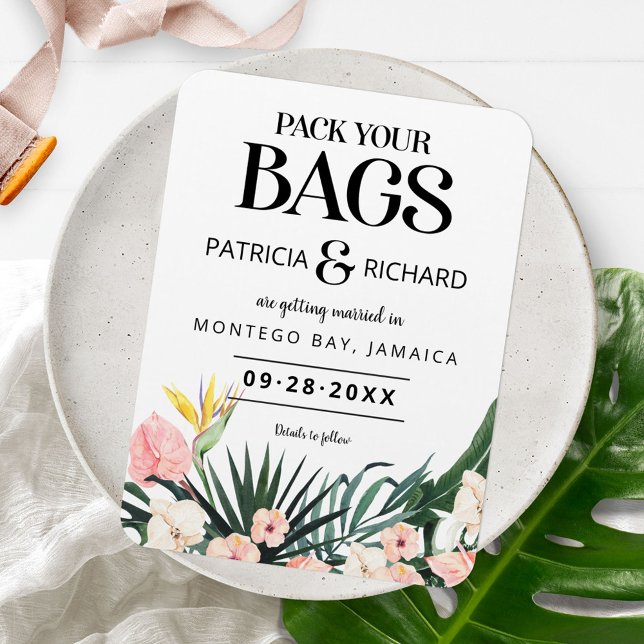 Tropiskt destinationsbröllop Spara datum Magnet (Skapare uppladdad)