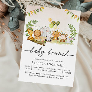 Tropiskt djur Safari Theme Girl Baby Brunch Inbjudningar