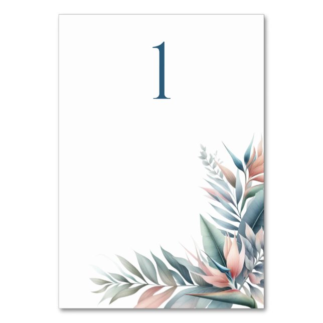 Tropiskt Dream Bröllop Bord-kort för vattenfärg Bordsnummer (Framsidan)