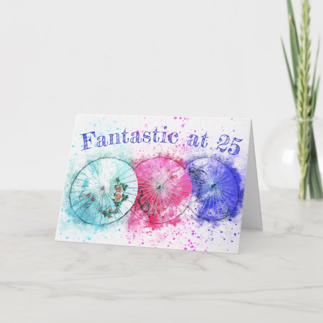 Tropiskt drickande av vattenfärg Umbrellas 25:e fö Kort (Framsida)