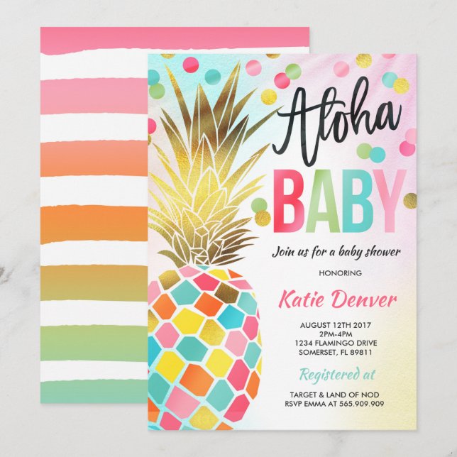 Tropiskt duschprogram för ananas babykläder inbjudningar (Fram/baksida)